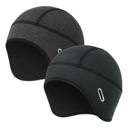 MELASA 2 Pack Winter Helmet Liner Skull Cap with Glasses Slots - color: Black & Dark Grey