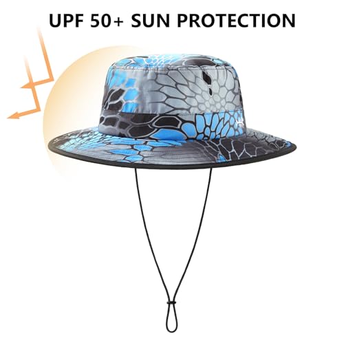 BASSDASH UPF 50+ Water-Resistant Fishing Bucket Hat with Laser Perforated Mesh Adjustable for Men Women Outdoor Hiking - color: Neptune Scales
