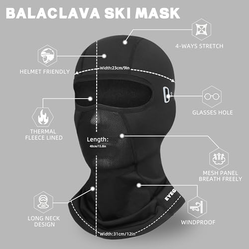 Winter Balaclava Ski Mask for Men Women Thermal Face Mask Breathable Face Cover for Cold Weather Motorcycle Snowboard - color: Glasseshole-black