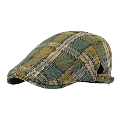 Summer Tartan Plaid Newsboy Cap Adjustable Cotton Gatsby Cabbie Outdoor Sun Flat Hat - color: Green