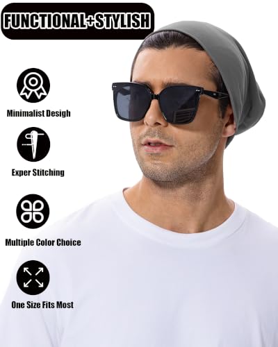 100% T-Shirt Cotton Slouchy Beanie Women Men,Lightweight Chemo Hat - color: Light Grey(2-layer)