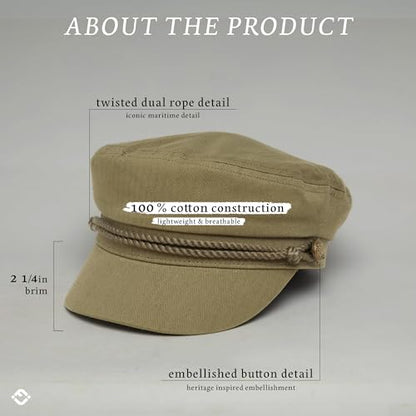 Funky Junque Greek Fisherman Newsboy Cap, Cotton Captains Bakerboy Hat - color: Olive