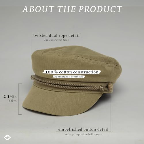 Funky Junque Greek Fisherman Newsboy Cap, Cotton Captains Bakerboy Hat - color: Olive