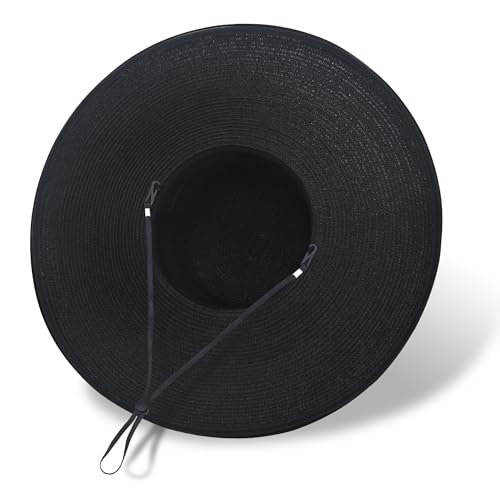 Women Wide Brim Sun Hat UPF50 Straw Summer Hat Floppy Beach Hat Roll-Up - color: Black