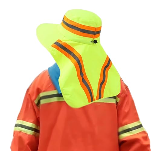 High Visibility Reflective Sun Hat Mesh Work Safety Boonie Hat UPF50+ Wide Brim Bucket Cap for Outdoor Hiking Men Women - color: Green(with Neck Flap)