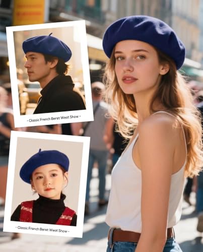 Wool French Beret Hats for Women Classic Winter Beanie Cap - color: Navy Blue