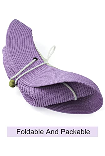 Women Straw Fedora Hat Summer Panama Beach Sun Hats UV UPF50+ Cap - color: Purple