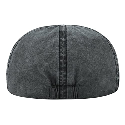VOBOOM Cotton Flat Cabbie Hat Gatsby Ivy Irish Hunting Newsboy Cap - color: Washed Black
