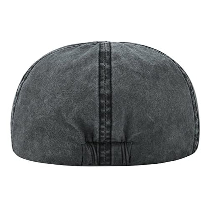 VOBOOM Cotton Flat Cabbie Hat Gatsby Ivy Irish Hunting Newsboy Cap - color: Washed Black