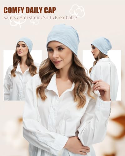 100% Cotton Thin Summer Slouchy Beanie Hat for Women Men Chemo Cap - color: 1pc Light Blue, size: Large