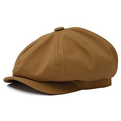 BOTVELA Men's Newsboy Flat Cap 100% Cotton Cabbie Hat - color: Brown, size: 7 7/8