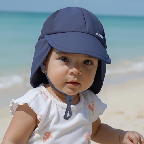 Baby Sun Hat with Breathable Mesh, UPF 50+ Boys Girls Toddler Swim - color: Navy Blue, size: 0-6 Months