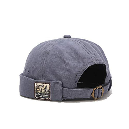Men Hats Docker Cap Hats Beanie Sailor Cap Worker Hat Rolled Cuff Retro Brimless Hat with Adjustable - color: Dzm34-blue