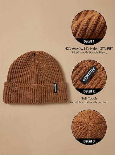 Beanie for Men Women Unisex Winter Hat Cuffed Thick Chunky Knitted Beanies Skull Cap - color: Caramel
