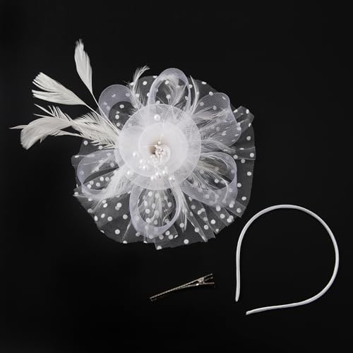Fascinators Hats 20s 50s Pillbox Hat Cocktail Tea Party for Women (White, One Size) - color: White