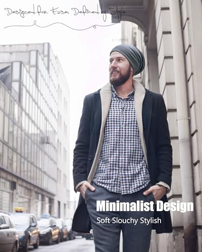 vidsel Slouchy Beanie Hats for Women & Men Cotton Knit Cuffed Skull Cap - color: 1-light Heather Grey