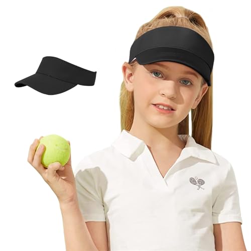 Century Star Kids Visor Sun Hat | UPF 50+ Adjustable Sports Cap for Girls & Boys | High Ponytail Tennis Golf Beach Running - color: Black, size: 6-12 Years