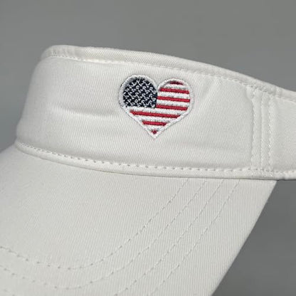 Embroidered Adjustable Sun Visor for Women Men Outdoor Golf Tennis - color: Usa Flag Heart/White
