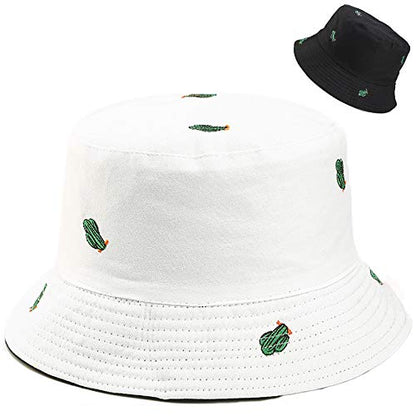 Unisex Bucket Hat Beach Sun Hat Aesthetic Fishing Hat for Men Women Teens, Reversible Double-Side-Wear - color: Cactus