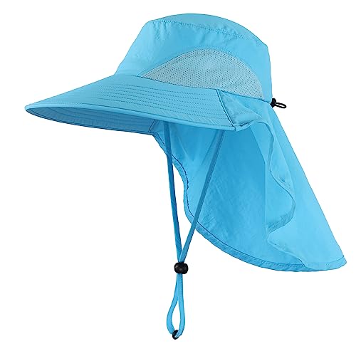 Home Prefer Outdoor UPF50+ Sun Hat Wide Brim Mesh Fishing Hat with Neck Flap - color: Aqua Blue