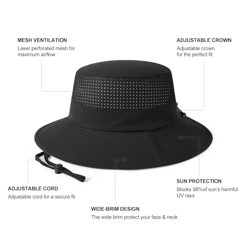 VOBOOM Unisex Wide Brim UV Protection Fishing Sun Hat - color: Black