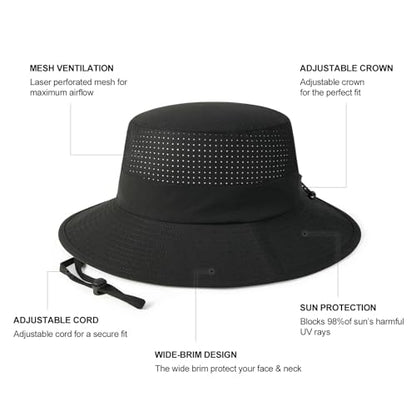 VOBOOM Unisex Wide Brim UV Protection Fishing Sun Hat - color: Black