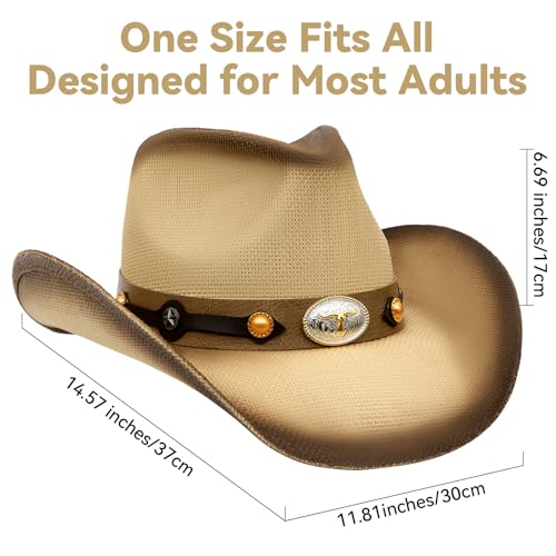 WQWOVRVO Cowboy Hat,Cowgirl Hat,Western Cowboy Hats for Women/Mens/Straw Wide with Shapeable Brim Cowboy Hat for Womens - color: Beige & Coffee Color B