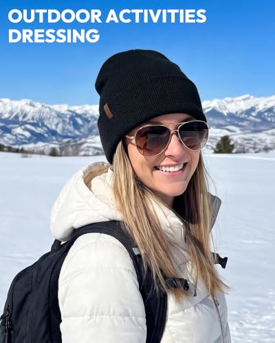 Beanie for Men Women, Winter Double Layer Warm Hat Skull Cap - color: Dark Grey+brown+black