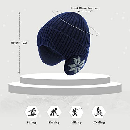 BAVST Hat for Men Knitted Beanie Women Winter Hats Men’s Stretchy Caps Outdoor Beanies Fleece Lined Ear Warmer - color: X-navy