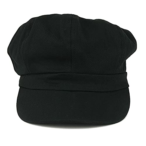 Womens Newsboy Hat - 8 Panels 100% Cotton Vintage Cabbie Hat with Elastic Back - color: Black