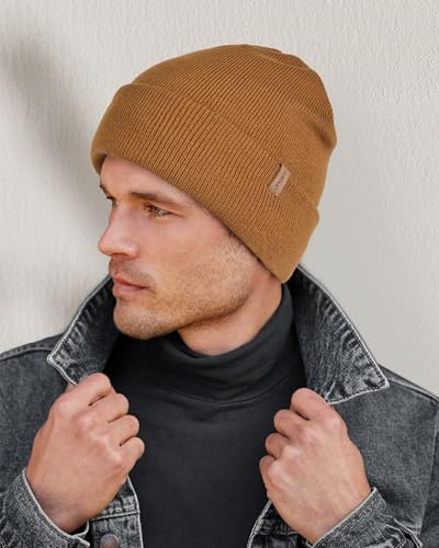 FURTALK Mens Winter Fleece Lined Knit Cuffed Beanie - color: Brown