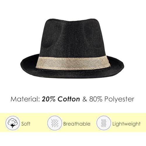 Lisianthus Mens Short Brim Summer Panama Fedora Trilby Sun Hat - color: Black With Beige Band