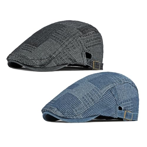 2 Pack Men's Plaid Cotton Flat Newsboy Ivy Cabbie Golf Gatsby Cap Hat - color: 651bb