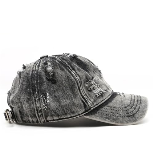 Vintage Washed Distressed Baseball Cap Unconstructed Cotton Denim Trucker Dad Hat for Men Women Headwear - color: Black