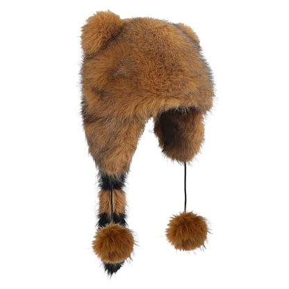 Raccoon Tail Parent-Child Plush Hat Warm Faux Fur Animal Hat with Tail - color: Kid Style(for 10-15 Year )