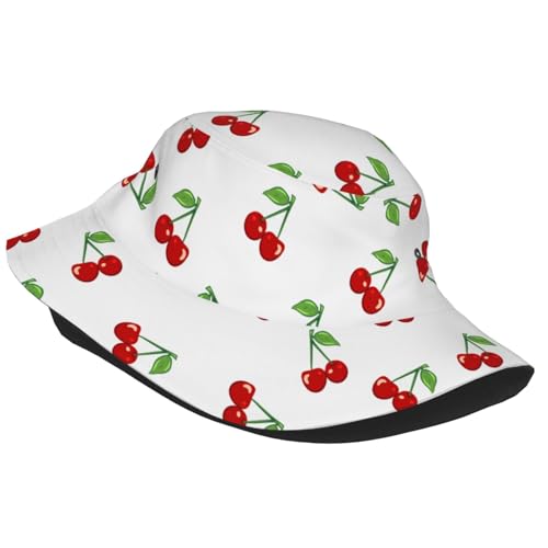 Bucket Hat for Men Women Funny Hat Unisex Foldable Summer Travel Beach Hat - color: Cherry Bucket Hats