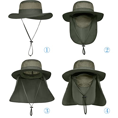 3 Pack Mens Outdoor Wide Brim Fishing Hat,UPF 50+ Sun Protection Cap with Face Neck Flap for Hiking & Garden - color: 3 Pack-dark Grey＆light Grey＆army Green