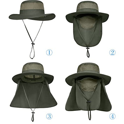 3 Pack Mens Outdoor Wide Brim Fishing Hat,UPF 50+ Sun Protection Cap with Face Neck Flap for Hiking & Garden - color: 3 Pack-dark Grey＆light Grey＆army Green