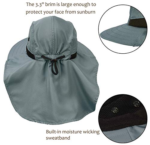 Solaris Small‑Head‑Fit Sun Hat with Neck Flap for Men & Women - color: #4 Gray With Rear Drawstring, size: One Size