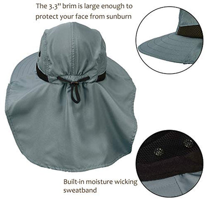 Solaris Small‑Head‑Fit Sun Hat with Neck Flap for Men & Women - color: #4 Gray With Rear Drawstring, size: One Size