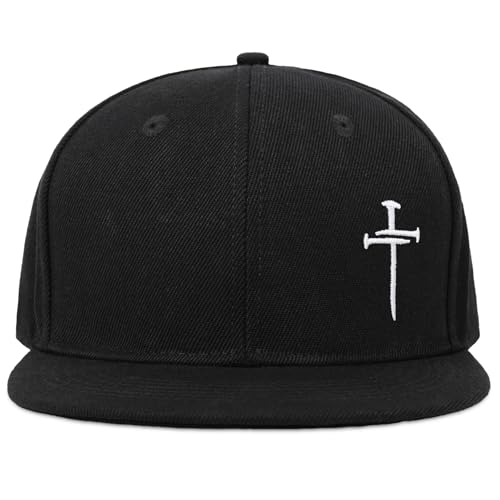 Christian Hats for Men Women - Cross Faith Flat Snapcback Hats - Religious Gifts for Thanksgiving Christmas - color: Black/Cross White