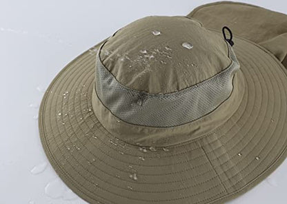 Home Prefer Outdoor UPF50+ Mesh Sun Hat Wide Brim Fishing Hat with Neck Flap Sun Hat for Men Women - color: Light Vert Khaki