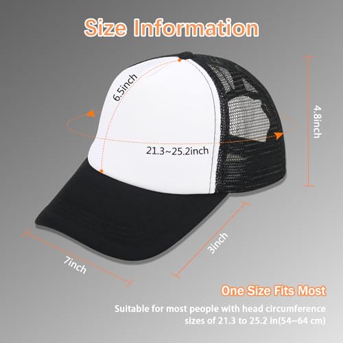 OKBA 5 Pack Sublimation Blank Baseball Cap Adjustable Hat Polyester Mesh Trucker Hats for Men and Women - color: 5pcs Black and White Hat