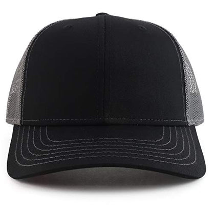 Armycrew Oversize XXL Low Profile Two Tone Mesh Back Trucker Baseball Cap - color: Black Charcoal