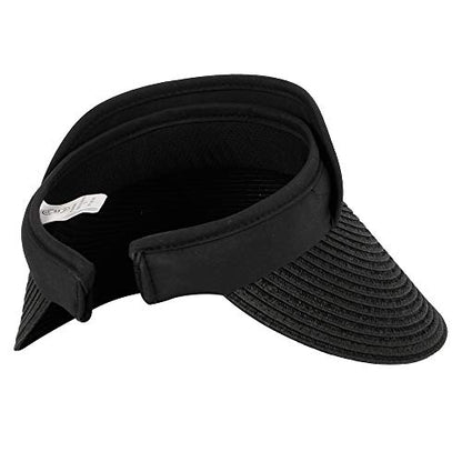 WITHMOONS Womens Summer Sun Hat Braid Clip On Visor Beach Cap SLV1281 - color: Black