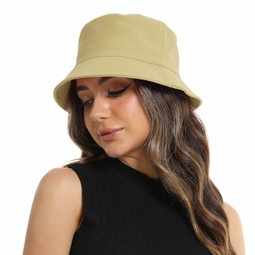 Wheebo Solid Color Bucket Hat for Women Summer Beach Fishmen Hat for Lady Adult Unisex Cotton Cap…… - color: A-sc-khaki