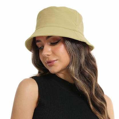 Wheebo Solid Color Bucket Hat for Women Summer Beach Fishmen Hat for Lady Adult Unisex Cotton Cap…… - color: A-sc-khaki