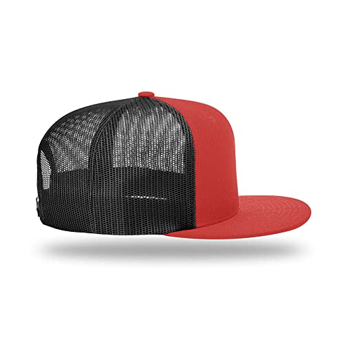 Richardson 511 Wool Blend Flatbill Trucker Snapback Adjustable Cap - color: Red/Black