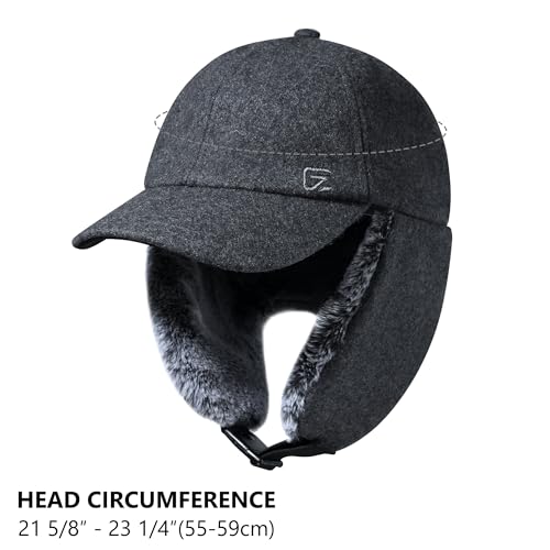 GADIEMKENSD Unisex Winter Wool Baseball Cap with Faux Fur Lined Ear Flaps, Trapper Hat with Reflective Line - color: Grey