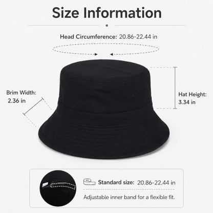 Cotton Bucket Hat Packable Beach Sun Hat for Women Men - color: Black